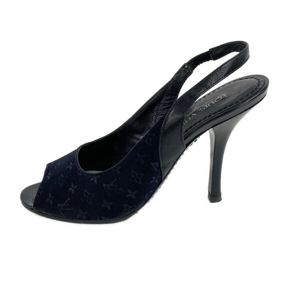 LOUIS VUITTON Black Women's Sandals Monogram Satin Leather 190-080925 - Picture 1 of 8